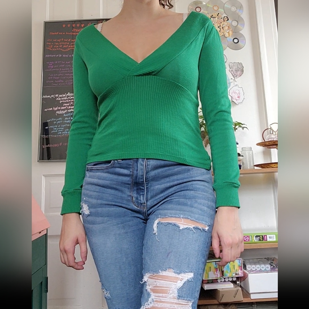 Plunge neck cropped sweater